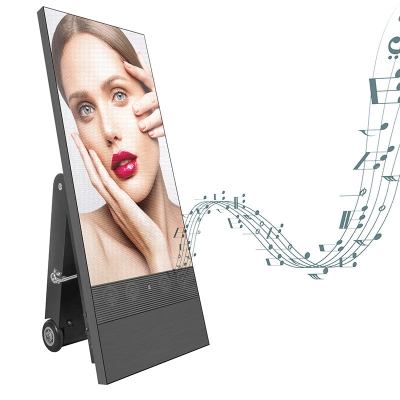 43“ Portable Outdoor LED Display with Wheels – High-Definition, Battery-Powered, Built-in Audio & Light Sensor