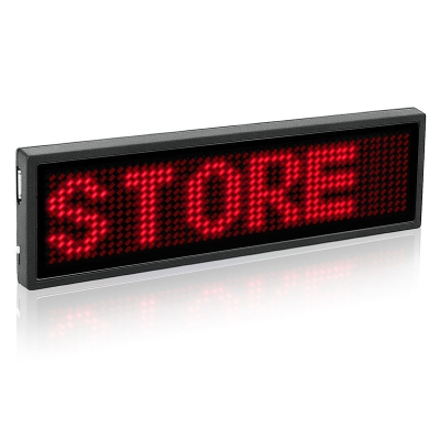 Leadleds Led Name Badge Scrolling LED Sign Display ID Tag with Magnets and Pin for Café Bar, Red