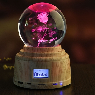 Personalized Crystal Ball Led Rotating Light MP3 Speaker with 3D Engraved Image