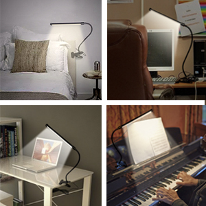 Leadleds LED Clip on Light Dimmable Reading Lights Flexible Gooesneck, USB Cord 2 Lighting Modes